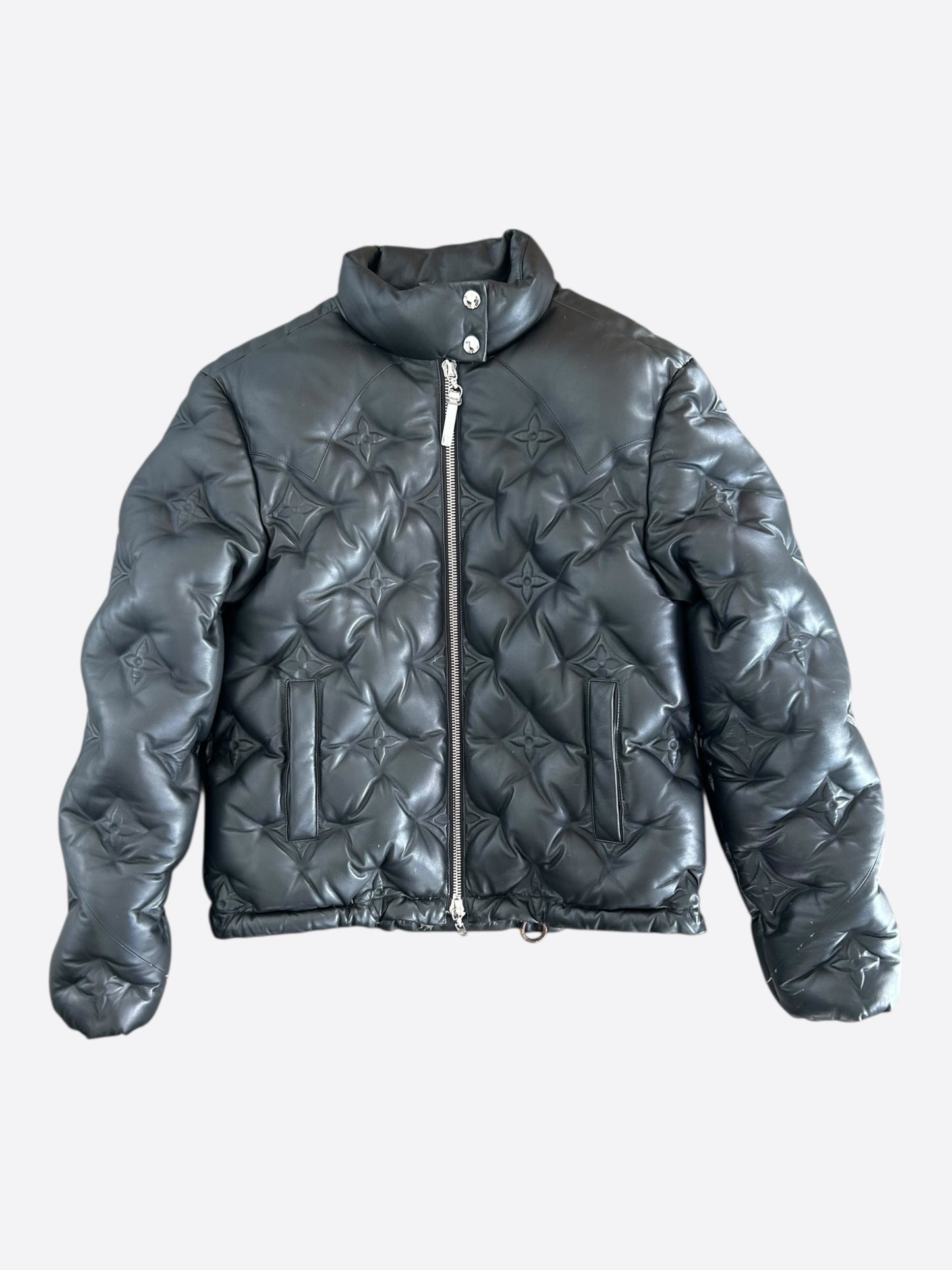 Louis Vuitton Black Embossed Monogram Leather Women's Puffer Jacket