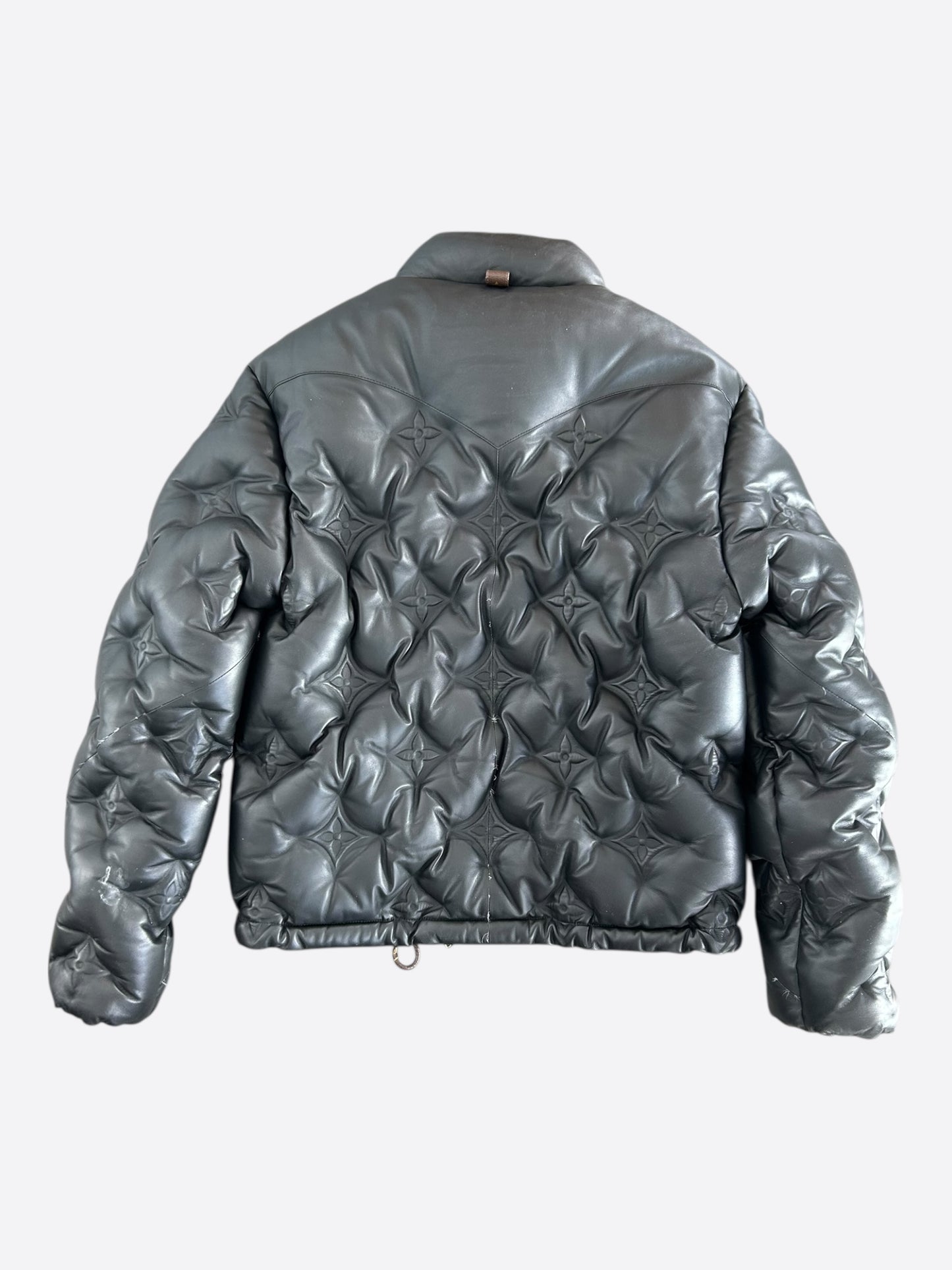 Louis Vuitton Black Embossed Monogram Leather Women's Puffer Jacket