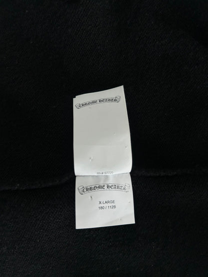 Chrome Hearts Black & White Leather Triple Cross Patch Cashmere Zip Up Hoodie