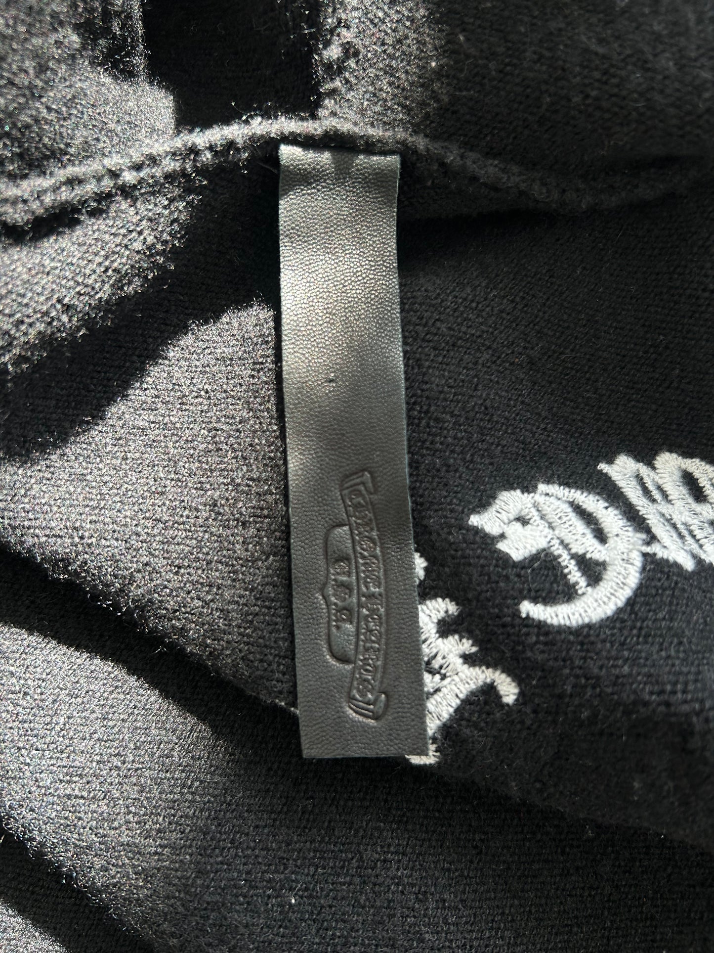 Chrome Hearts Black & White Leather Triple Cross Patch Cashmere Zip Up Hoodie