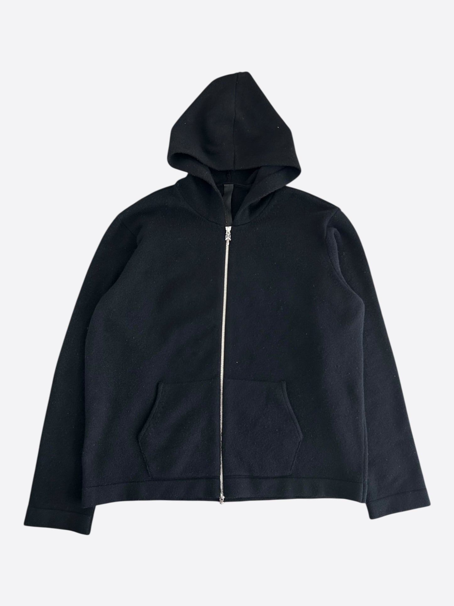 Chrome Hearts Black & White Leather Triple Cross Patch Cashmere Zip Up Hoodie