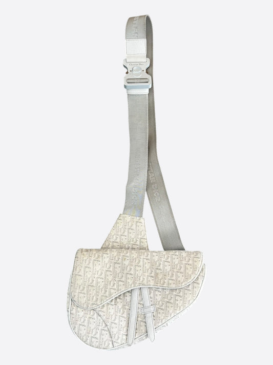 Dior White & Grey Oblique Saddle Bag