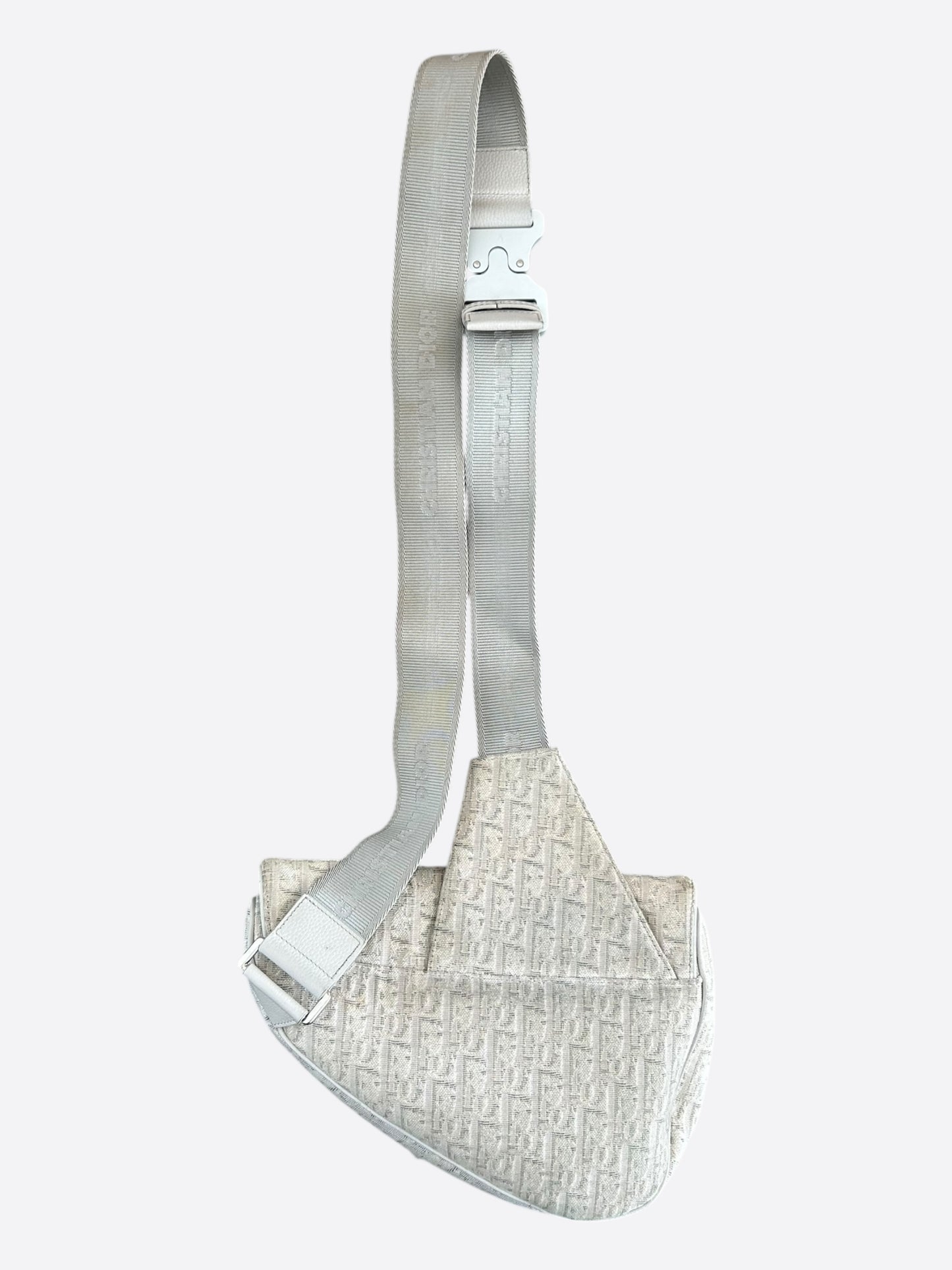 Dior White & Grey Oblique Saddle Bag