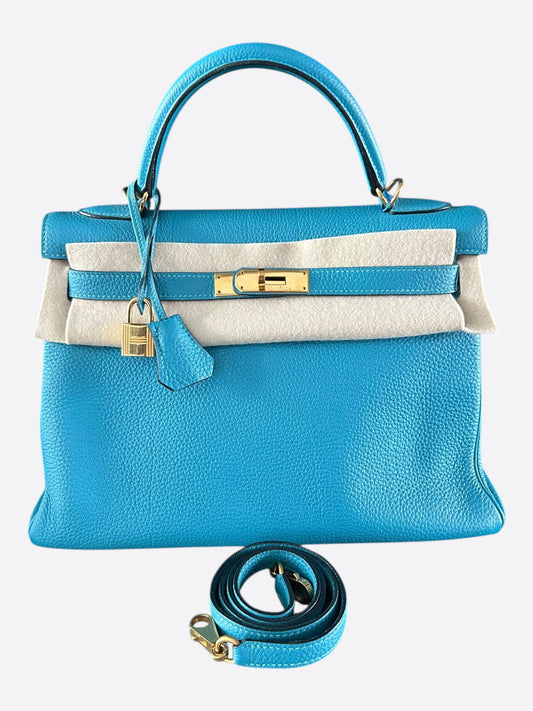 Hermes Turquoise Togo &  Gold Hardware Kelly 32