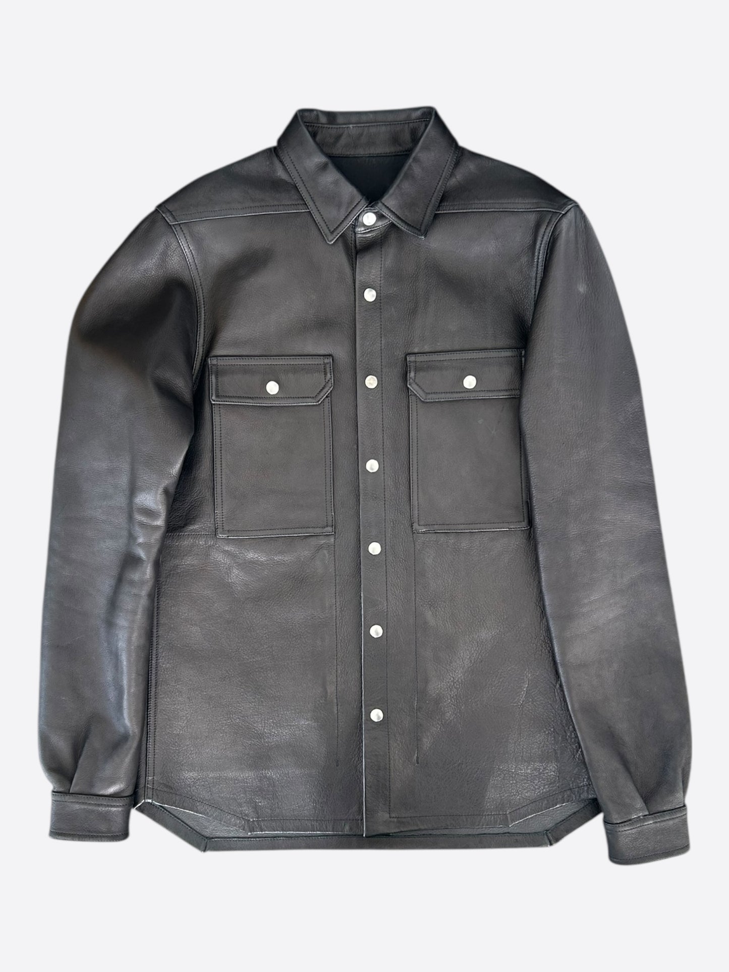 Rick Owens Black Leather Overshirt