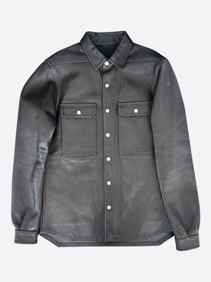 Rick Owens Black Leather Overshirt