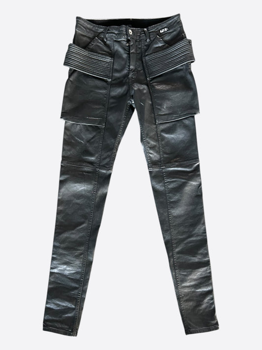 Rick Owens Black Waxed Easy Creatch Cut Jeans