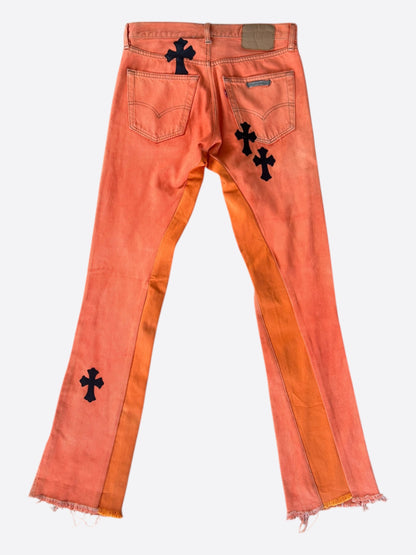 Chrome Hearts Orange & Black Cross Patch Flared Jeans