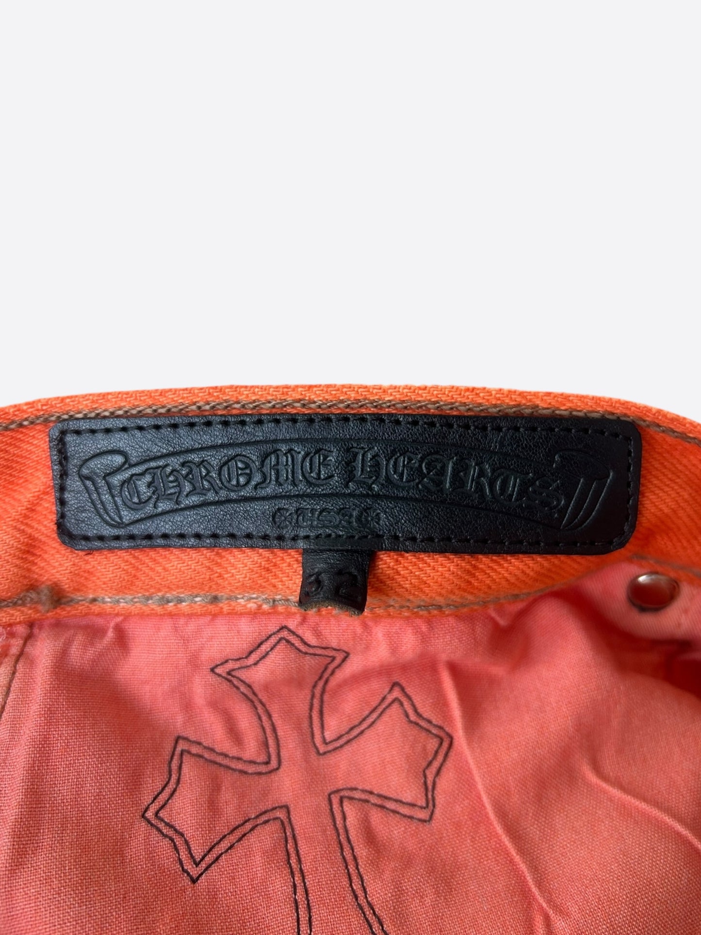 Chrome Hearts Orange & Black Cross Patch Flared Jeans