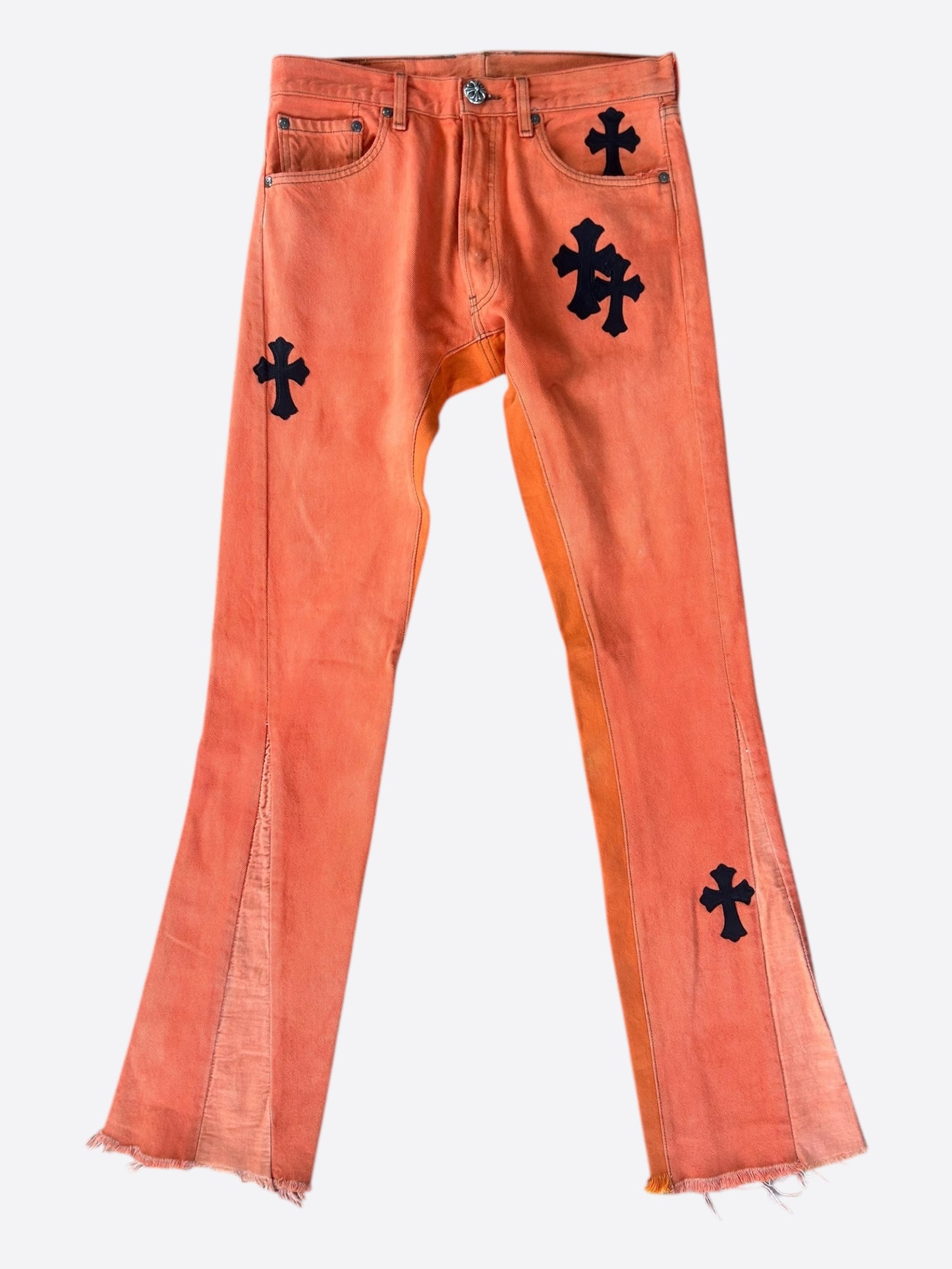Chrome Hearts Orange & Black Cross Patch Flared Jeans