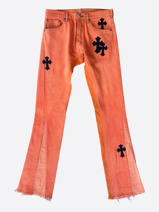 Chrome Hearts Orange & Black Cross Patch Flared Jeans