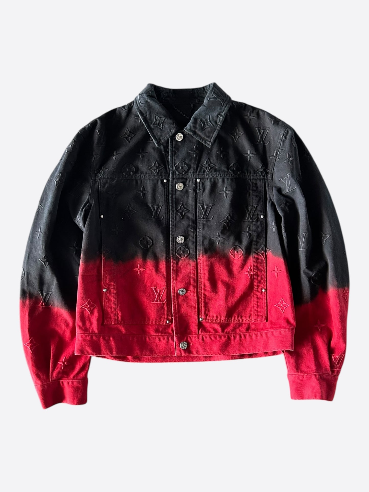 Louis Vuitton Black & Red Gradient Embroidered Monogram Denim Jacket