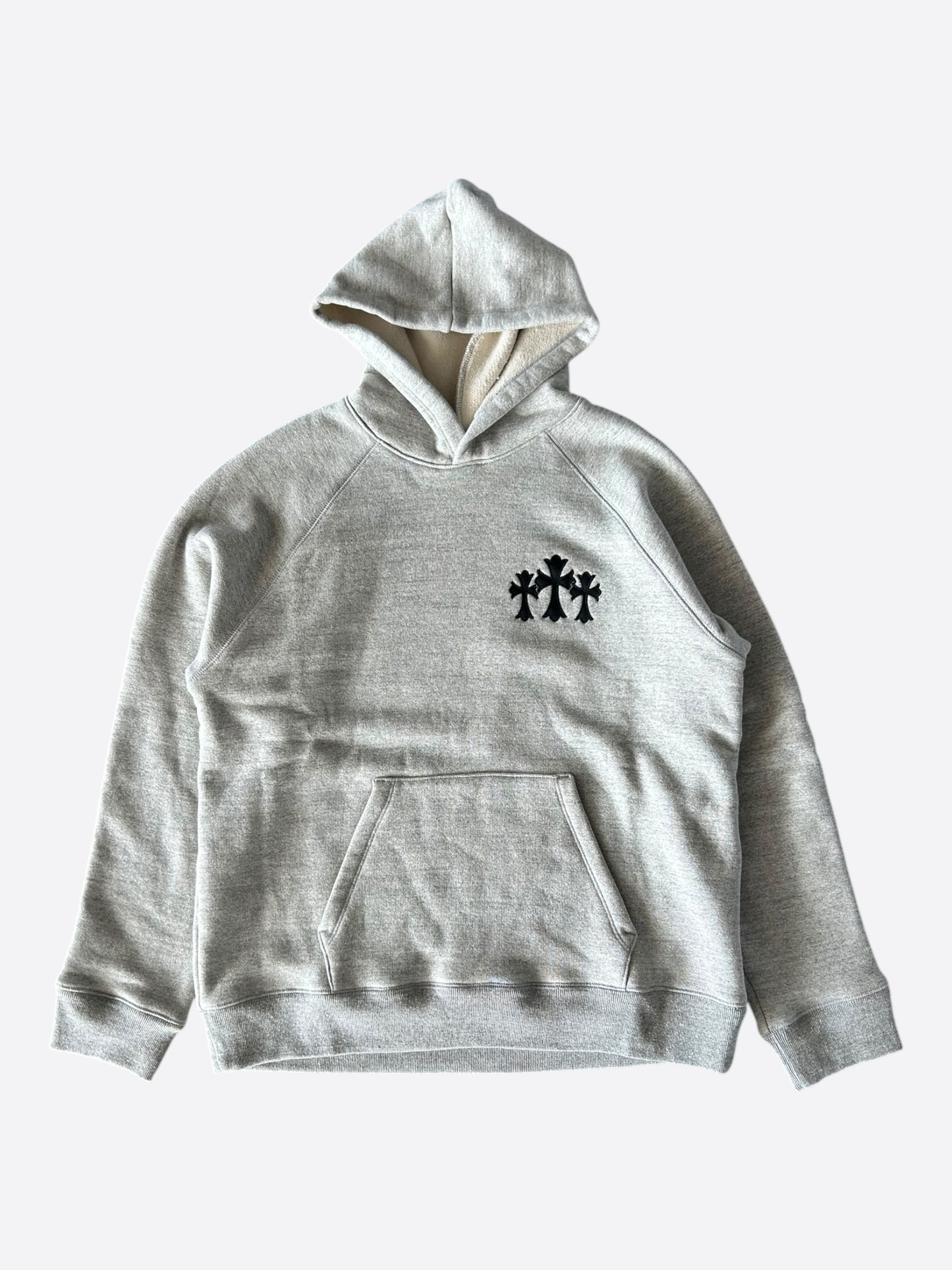 Chrome Hearts Grey & Black Triple Cross CH Logo Embroidered Hoodie