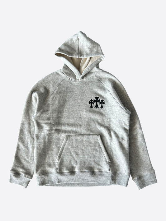 Chrome Hearts Grey & Black Triple Cross CH Logo Embroidered Hoodie