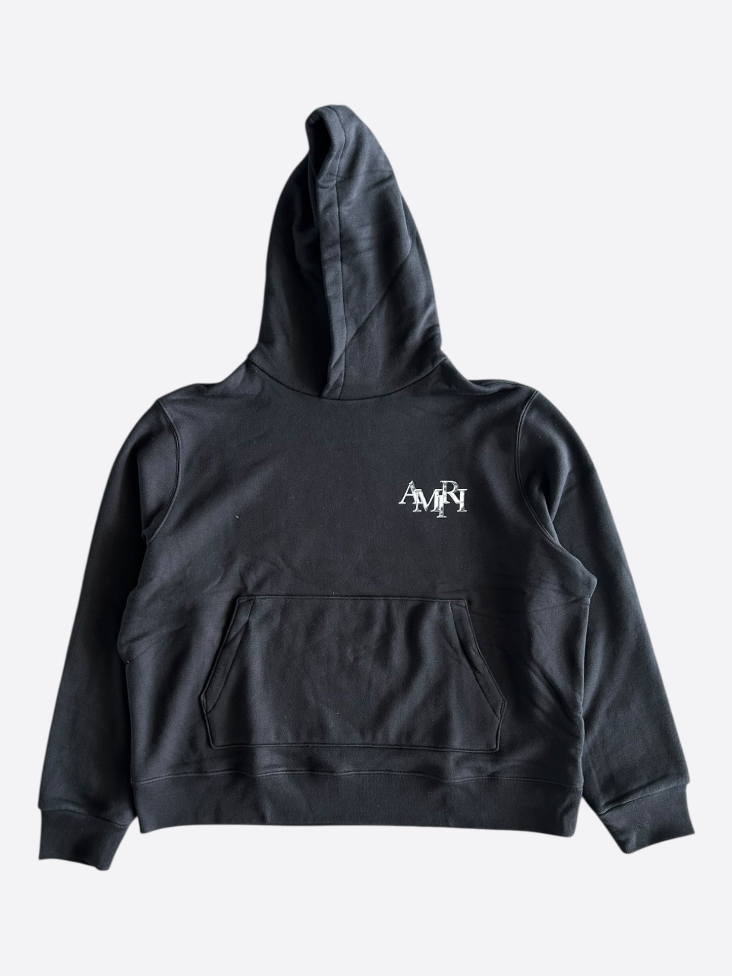 Amiri Black & Chrome Staggered Logo Hoodie