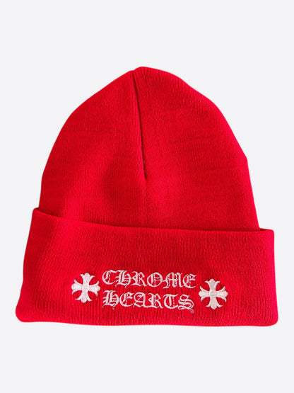 Chrome Hearts Red & White Embroidered Logo Beanie