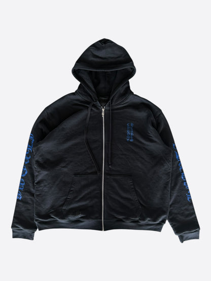 Chrome Hearts Black & Blue Script Logo Zip Up Thermal Hoodie