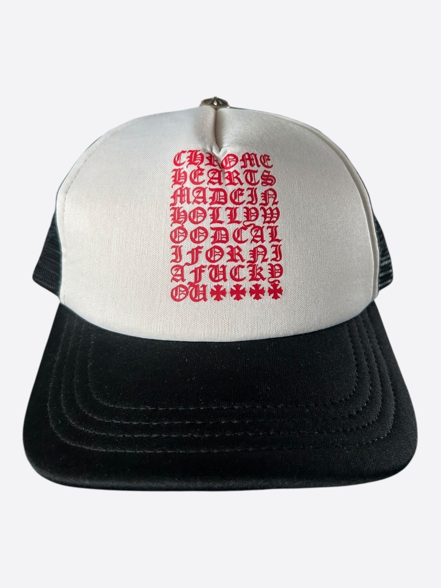 Chrome Hearts Black, White & Red Eyechart Trucker Hat
