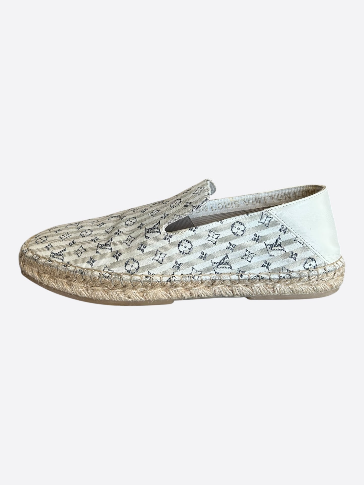 Louis Vuitton White & Beige Bidart Striped Monogram Espadrilles