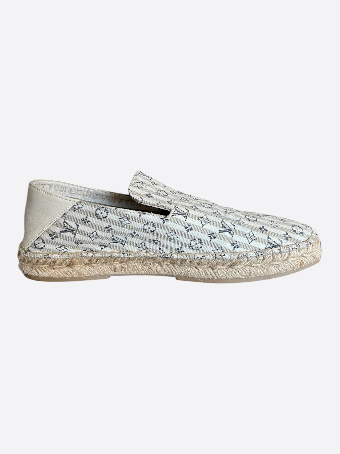 Louis Vuitton White & Beige Bidart Striped Monogram Espadrilles
