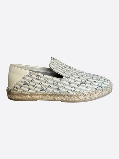 Louis Vuitton White & Beige Bidart Striped Monogram Espadrilles