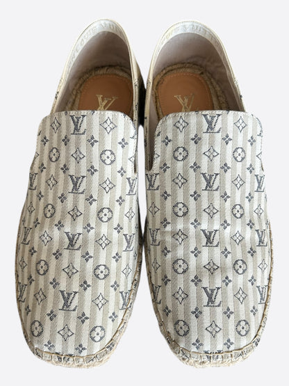 Louis Vuitton White & Beige Bidart Striped Monogram Espadrilles