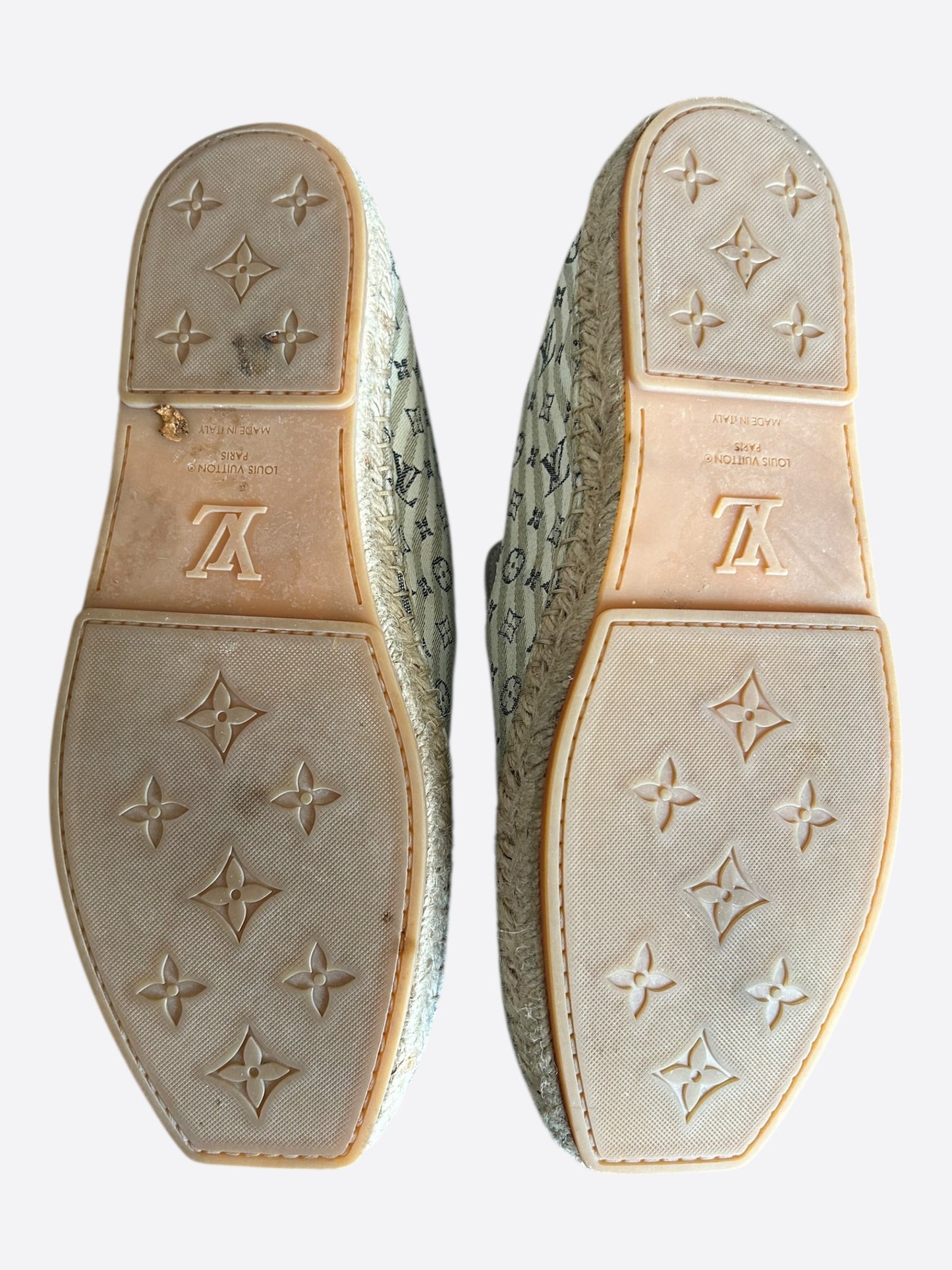 Louis Vuitton White & Beige Bidart Striped Monogram Espadrilles