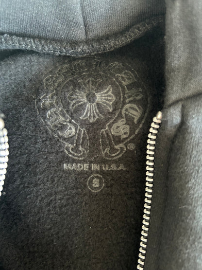 Chrome Hearts Black & White Script Print Zip Up Hoodie