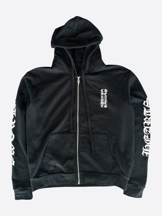 Chrome Hearts Black & White Script Print Zip Up Hoodie