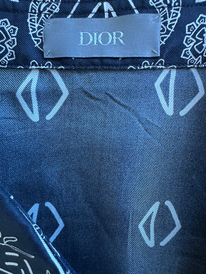 Dior Cactus Jack Navy & White Diamond Bandana Print Silk Button Up Shirt