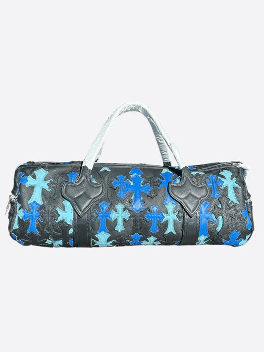 Chrome Hearts Black & Blue Leather Cross Patch Duffel Bag