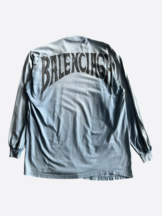 Balenciaga Faded Blue & Black Hand-Drawn Logo Longsleeve T-Shirt