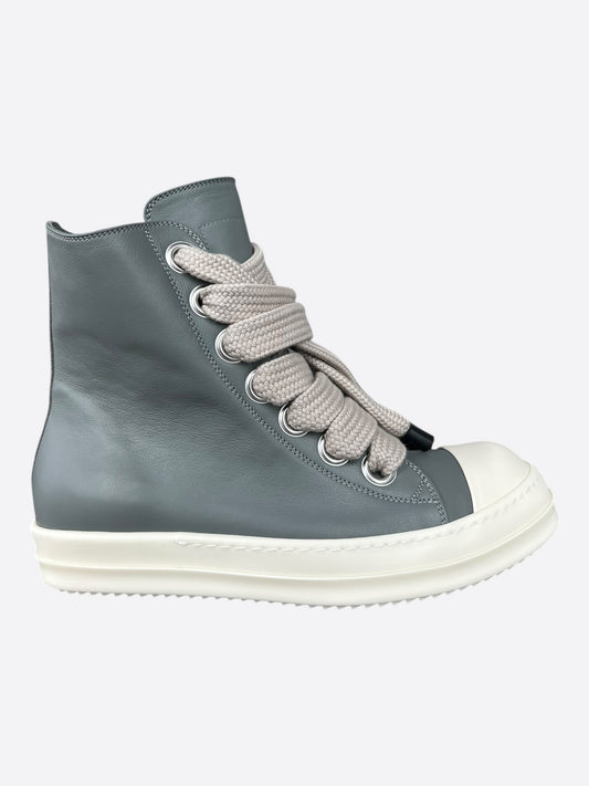 Rick Owens Grey & White Leather Jumbo Lace High Top Sneakers