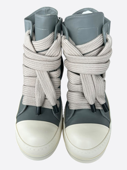 Rick Owens Grey & White Leather Jumbo Lace High Top Sneakers