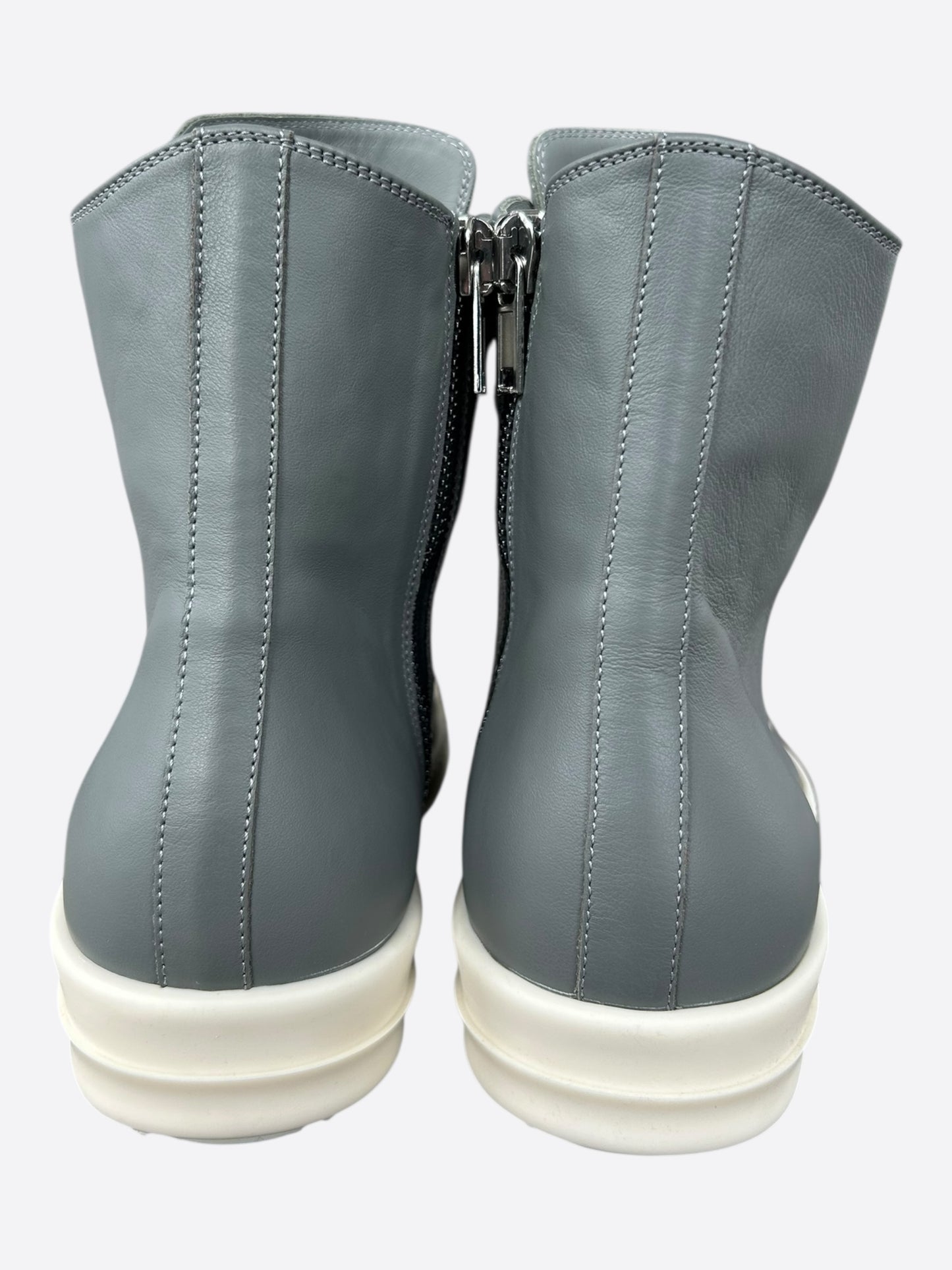 Rick Owens Grey & White Leather Jumbo Lace High Top Sneakers