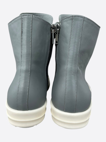 Rick Owens Grey & White Leather Jumbo Lace High Top Sneakers