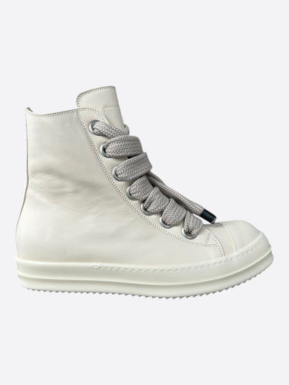 Rick Owens White Leather Jumbo Lace High Top Sneakers