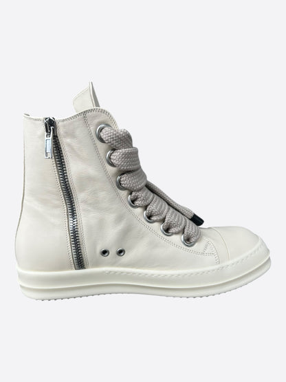 Rick Owens White Leather Jumbo Lace High Top Sneakers