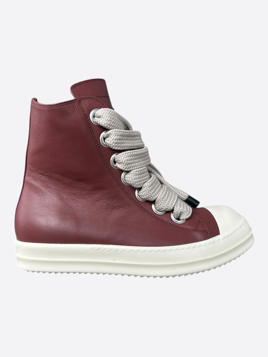 Rick Owens Red & White Leather Jumbo Lace High Top Sneakers