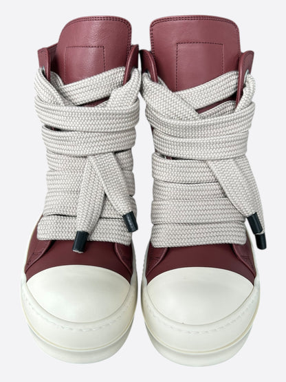 Rick Owens Red & White Leather Jumbo Lace High Top Sneakers