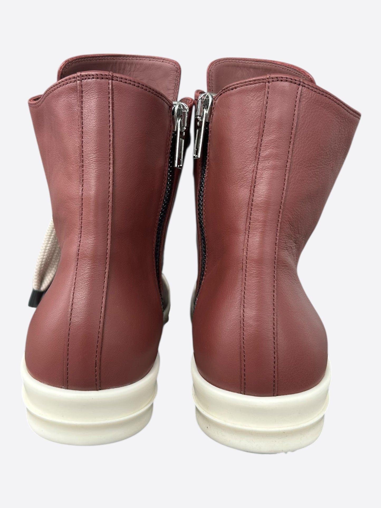 Rick Owens Red & White Leather Jumbo Lace High Top Sneakers