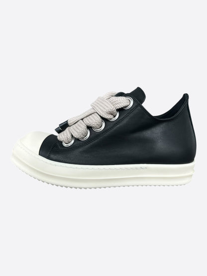 Rick Owens Black Leather Jumbo Lace Low Top Sneakers