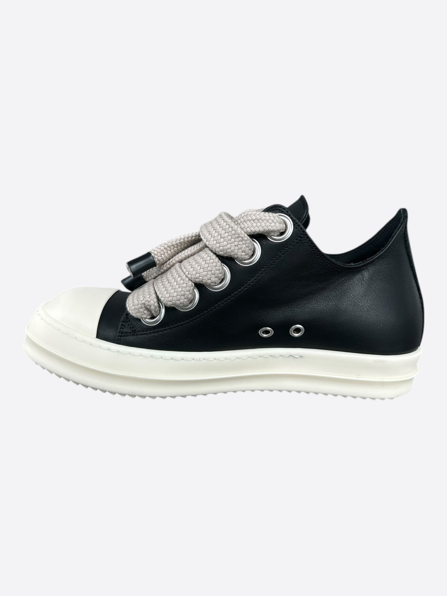 Rick Owens Black Leather Jumbo Lace Low Top Sneakers