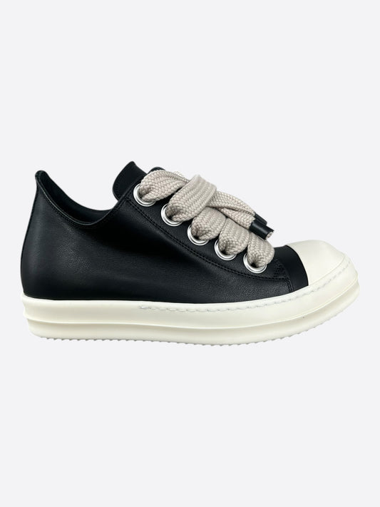 Rick Owens Black Leather Jumbo Lace Low Top Sneakers