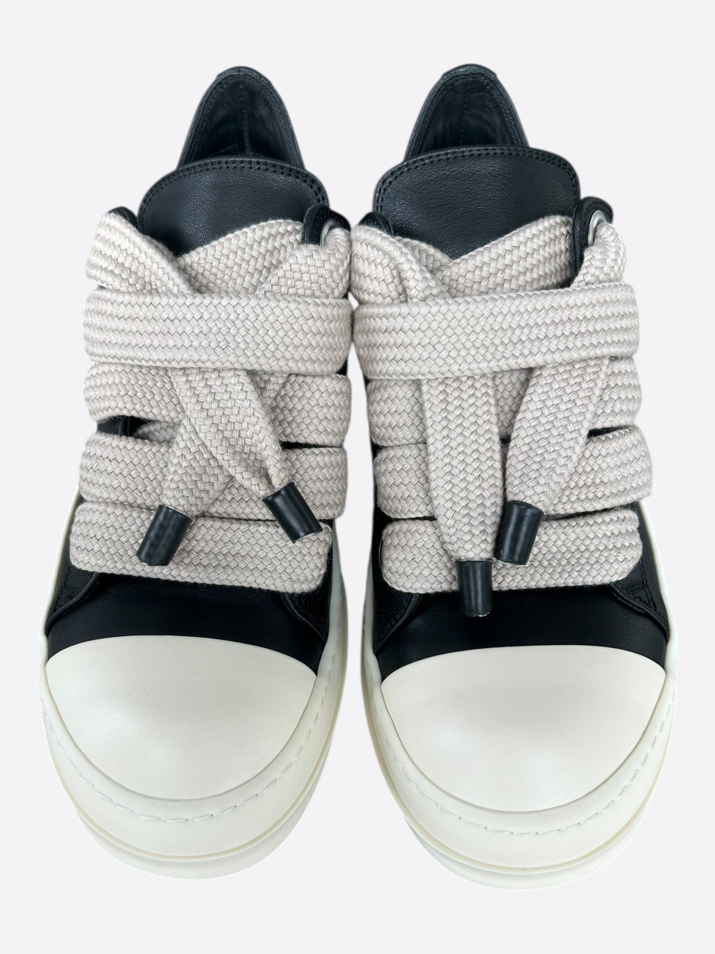 Rick Owens Black Leather Jumbo Lace Low Top Sneakers