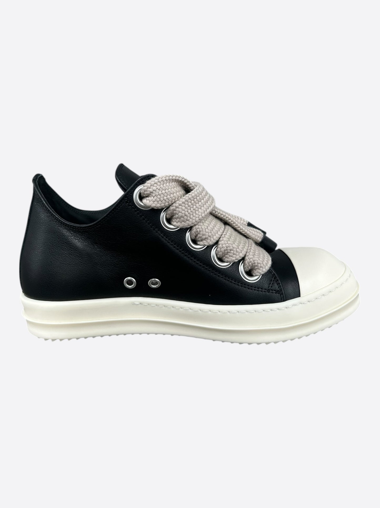 Rick Owens Black Leather Jumbo Lace Low Top Sneakers