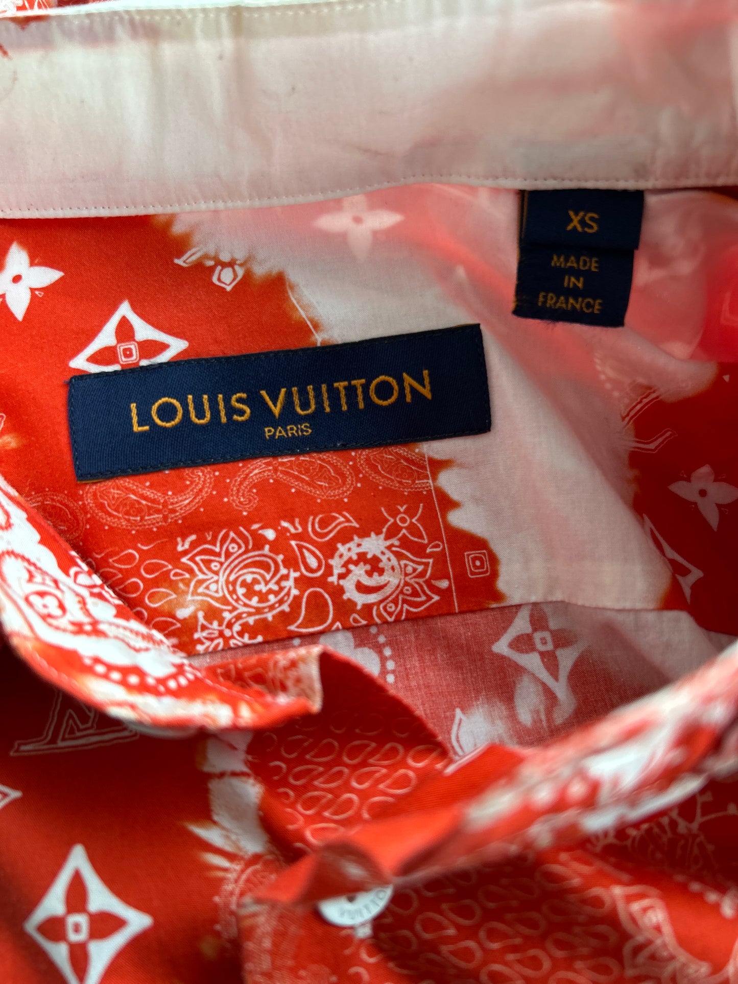 Louis Vuitton Red Bandana Bleached Short Sleeve Button Up Shirt