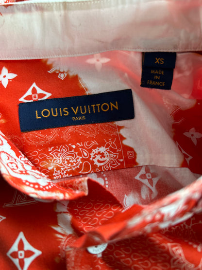 Louis Vuitton Red Bandana Bleached Short Sleeve Button Up Shirt