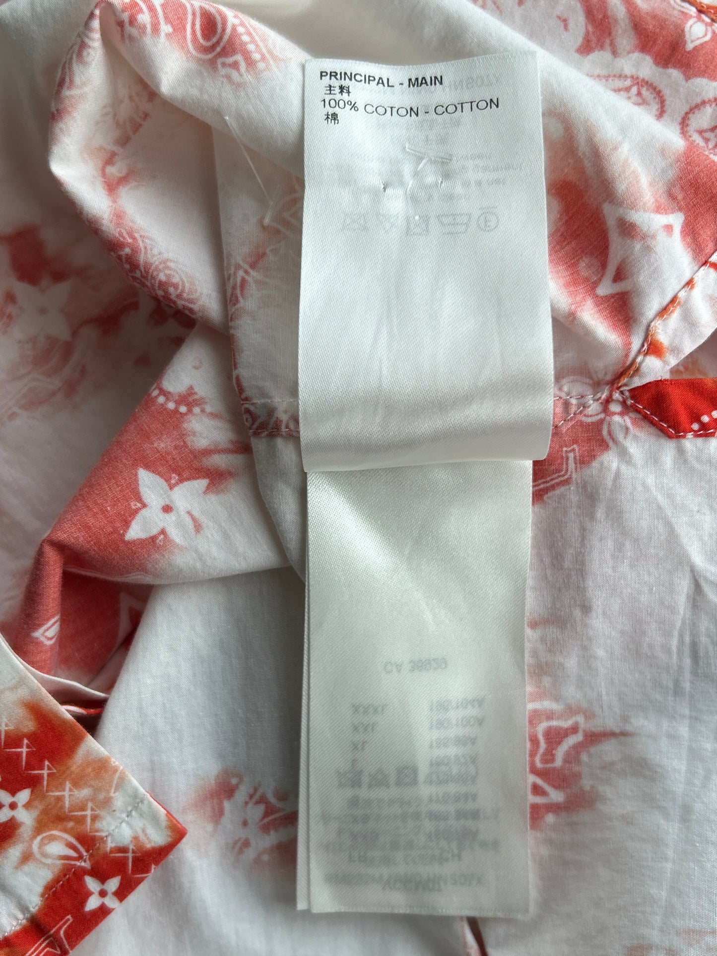 Louis Vuitton Red Bandana Bleached Short Sleeve Button Up Shirt