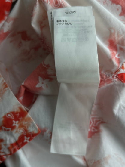 Louis Vuitton Red Bandana Bleached Short Sleeve Button Up Shirt